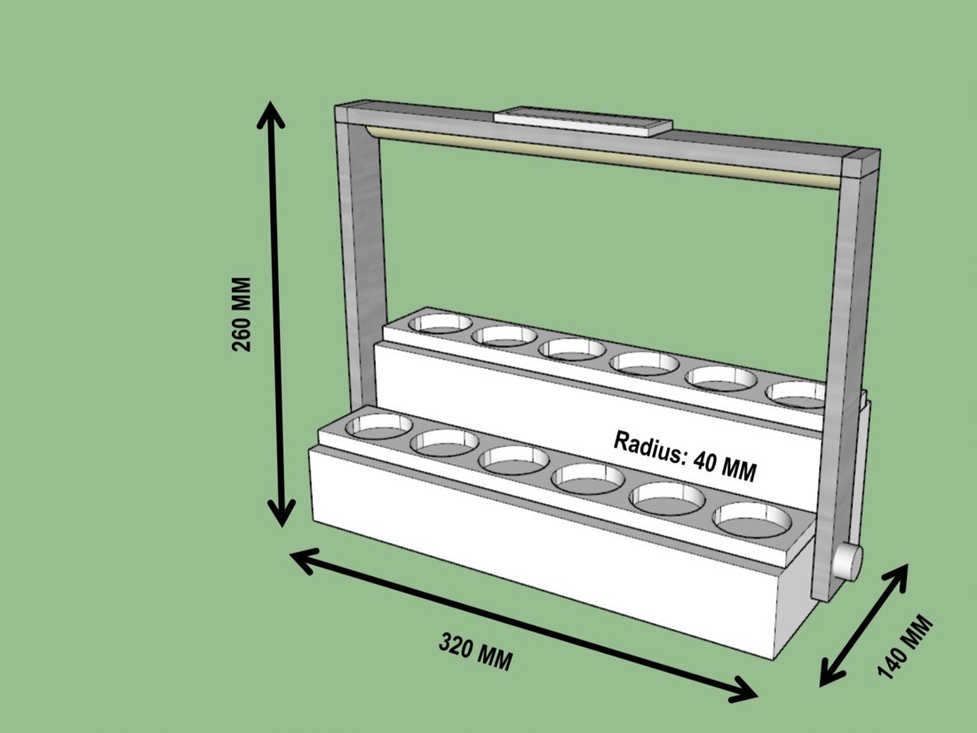 Dimensioned design drawing of a GIY growing unit